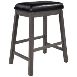 24.3 in. Gray Backless-Counter Height Wood Upholstered Stools Black Cushion (Set of 4) by ATHMILE