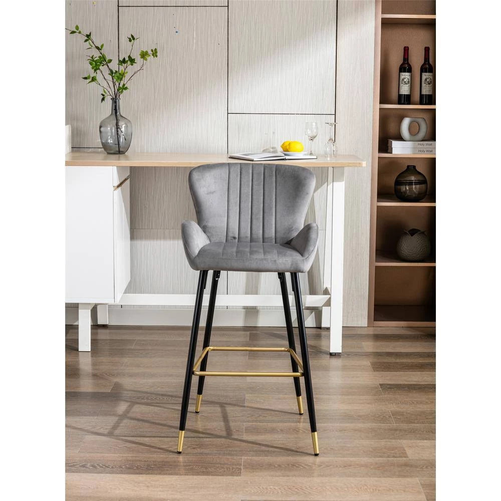 40.94 in. Gray Low Back Metal Frame Bar Stools with Footrest (Set of 2) by ATHMILE 3 40.94 in. Gray Low Back Metal Frame Bar Stools with Footrest (Set of 2) by ATHMILE - Image 3