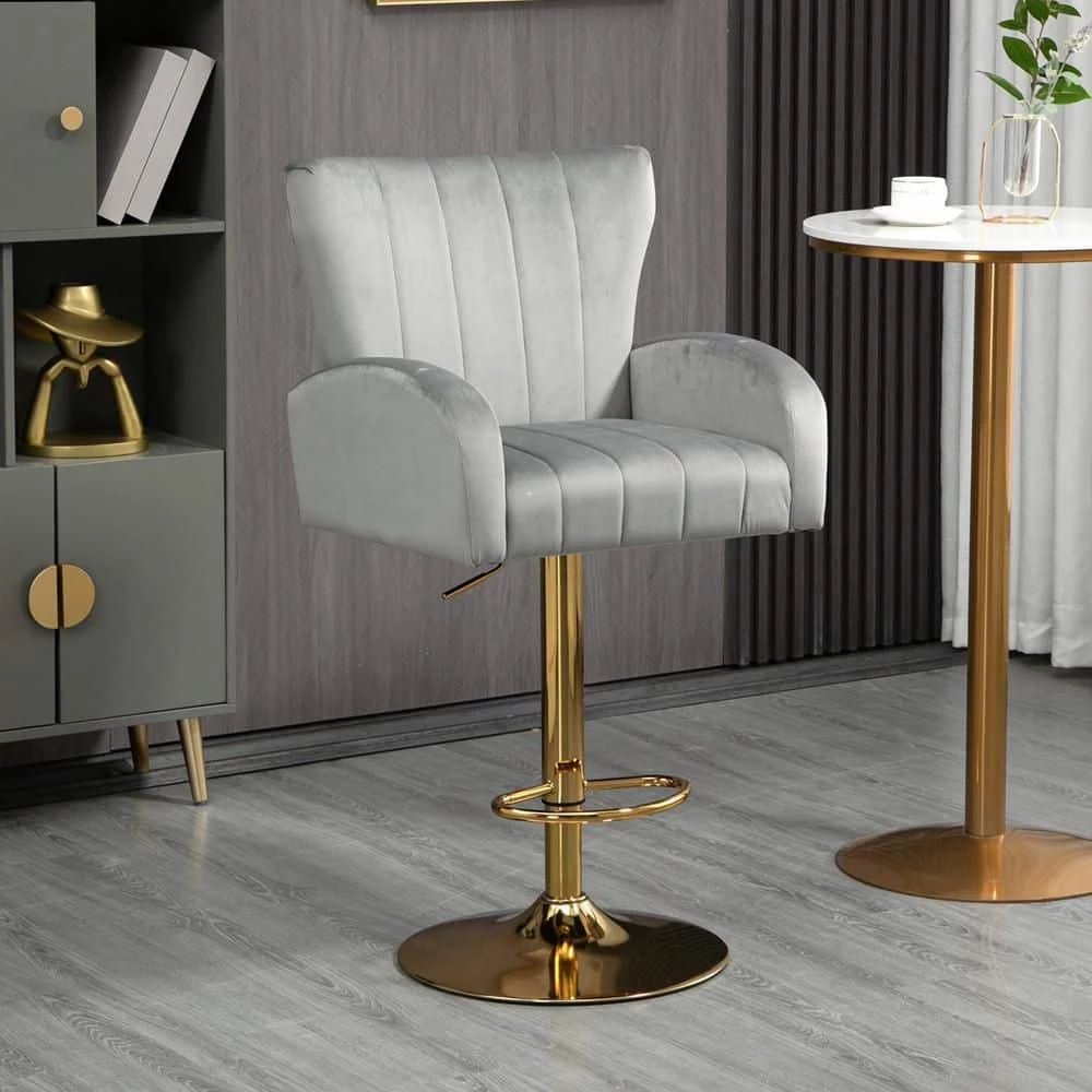 41 in. Gray Low Back Metal Frame Adjustable Bar Stool with Velvet Seat (Set of 1) by ATHMILE 9 41 in. Gray Low Back Metal Frame Adjustable Bar Stool with Velvet Seat (Set of 1) by ATHMILE - Image 9