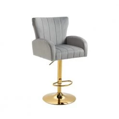 41 in. Gray Low Back Metal Frame Adjustable Bar Stool with Velvet Seat (Set of 1) by ATHMILE