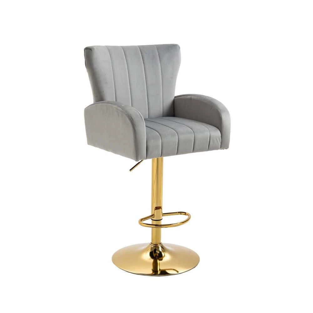 41 in. Gray Low Back Metal Frame Adjustable Bar Stool with Velvet Seat (Set of 1) by ATHMILE 1 41 in. Gray Low Back Metal Frame Adjustable Bar Stool with Velvet Seat (Set of 1) by ATHMILE