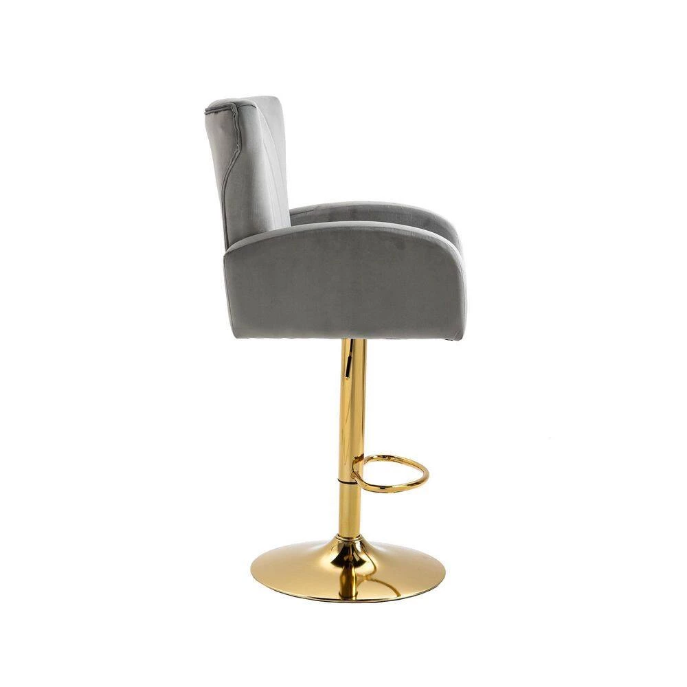 41 in. Gray Low Back Metal Frame Adjustable Bar Stool with Velvet Seat (Set of 1) by ATHMILE 2 41 in. Gray Low Back Metal Frame Adjustable Bar Stool with Velvet Seat (Set of 1) by ATHMILE - Image 2