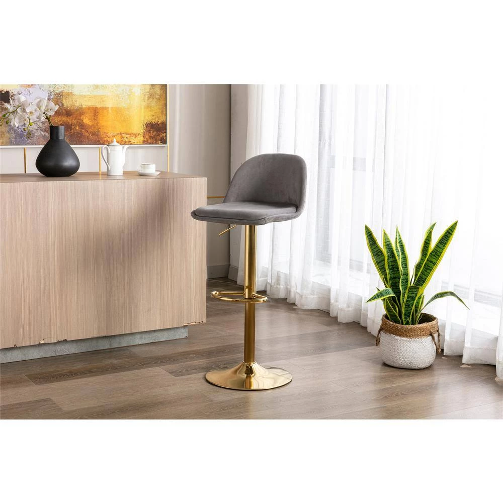 40.94 in. Low Back Gray Metal Frame Adjustable Cushioned Bar Stool with Toweling fabric Seat (Set of 1) by ATHMILE 9 40.94 in. Low Back Gray Metal Frame Adjustable Cushioned Bar Stool with Toweling fabric Seat (Set of 1) by ATHMILE - Image 9