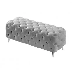 Gray Upholstered Velvet Button-Tufted Ottoman Bench 51.18 in. L x 19.68 in. D x 18.89 in. H by ATHMILE -ATHMILE Sales Store gray athmile bedroom benches gz b2w20220811 44 1000