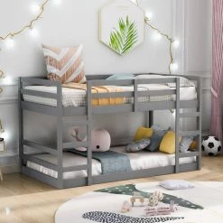 Gray Twin Over Twin Bunk Bed with Ladder by ATHMILE -ATHMILE Sales Store gray athmile bunk beds gz b2w20221553 31 1000