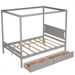 Full Size Canopy Platform Bed with 2-Drawers, With Slat Support Leg, Gray by ATHMILE