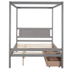 Full Size Canopy Platform Bed with 2-Drawers, With Slat Support Leg, Gray by ATHMILE 12 Full Size Canopy Platform Bed with 2-Drawers, With Slat Support Leg, Gray by ATHMILE -ATHMILE Sales Store gray athmile canopy beds gz b2n7090005 66 1000