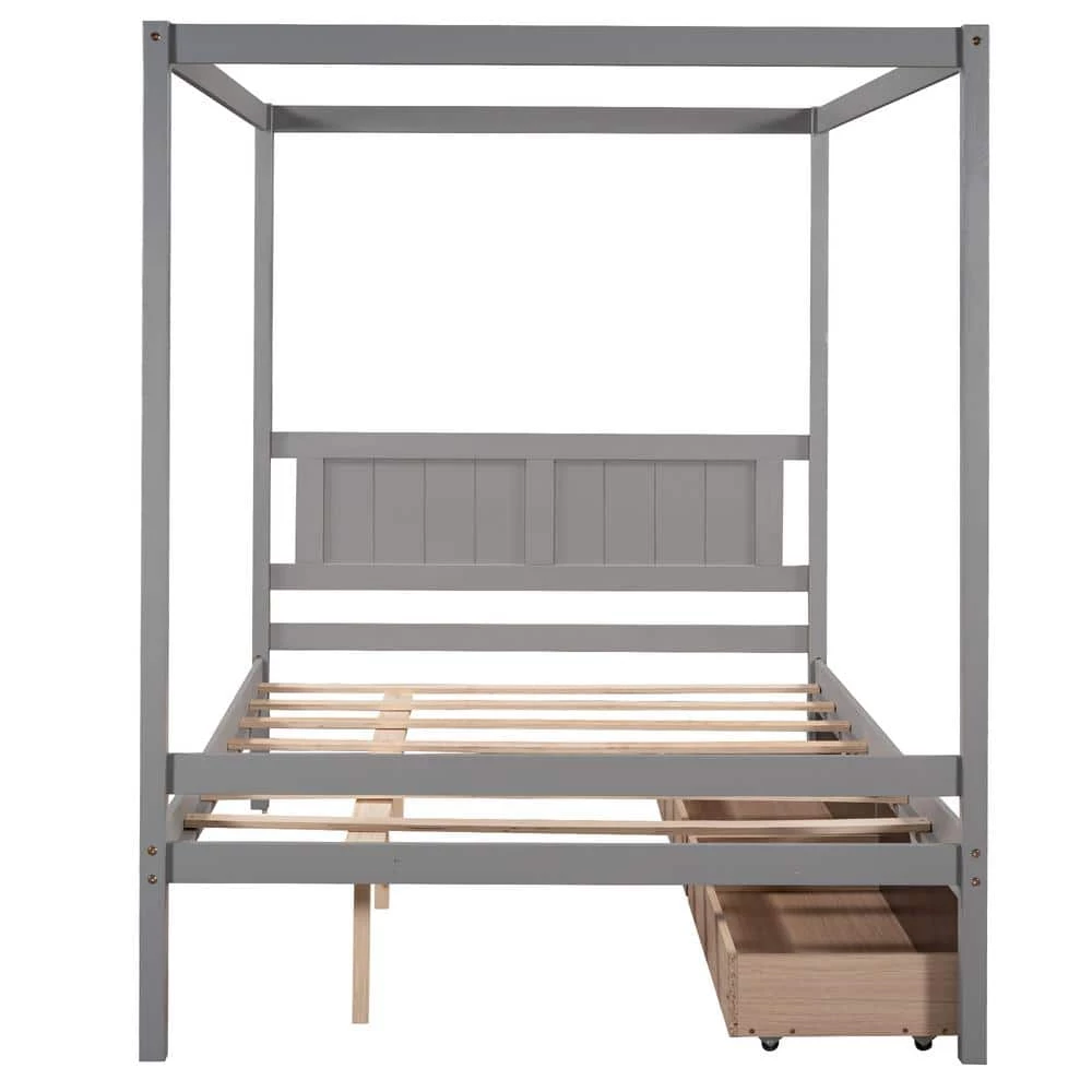 Full Size Canopy Platform Bed with 2-Drawers, With Slat Support Leg, Gray by ATHMILE 3 Full Size Canopy Platform Bed with 2-Drawers, With Slat Support Leg, Gray by ATHMILE - Image 3