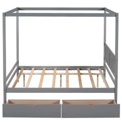 Full Size Canopy Platform Bed with 2-Drawers, With Slat Support Leg, Gray by ATHMILE 18 Full Size Canopy Platform Bed with 2-Drawers, With Slat Support Leg, Gray by ATHMILE -ATHMILE Sales Store gray athmile canopy beds gz b2n7090005 76 1000