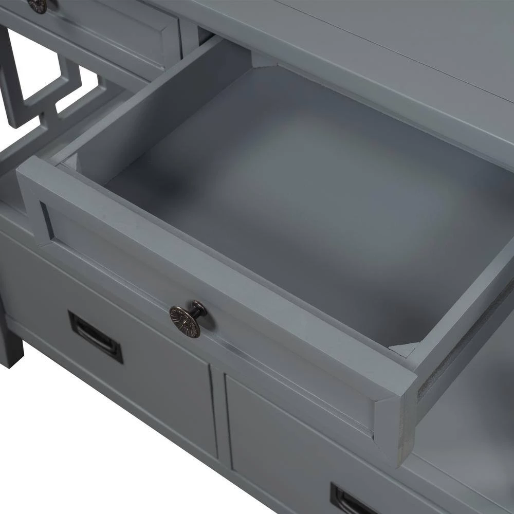 Gray 36 in. Modern Rectangle Wood Console Table Sofa Table for Living Room with 4-Drawers and 1-Shelf by ATHMILE 7 Gray 36 in. Modern Rectangle Wood Console Table Sofa Table for Living Room with 4-Drawers and 1-Shelf by ATHMILE - Image 7