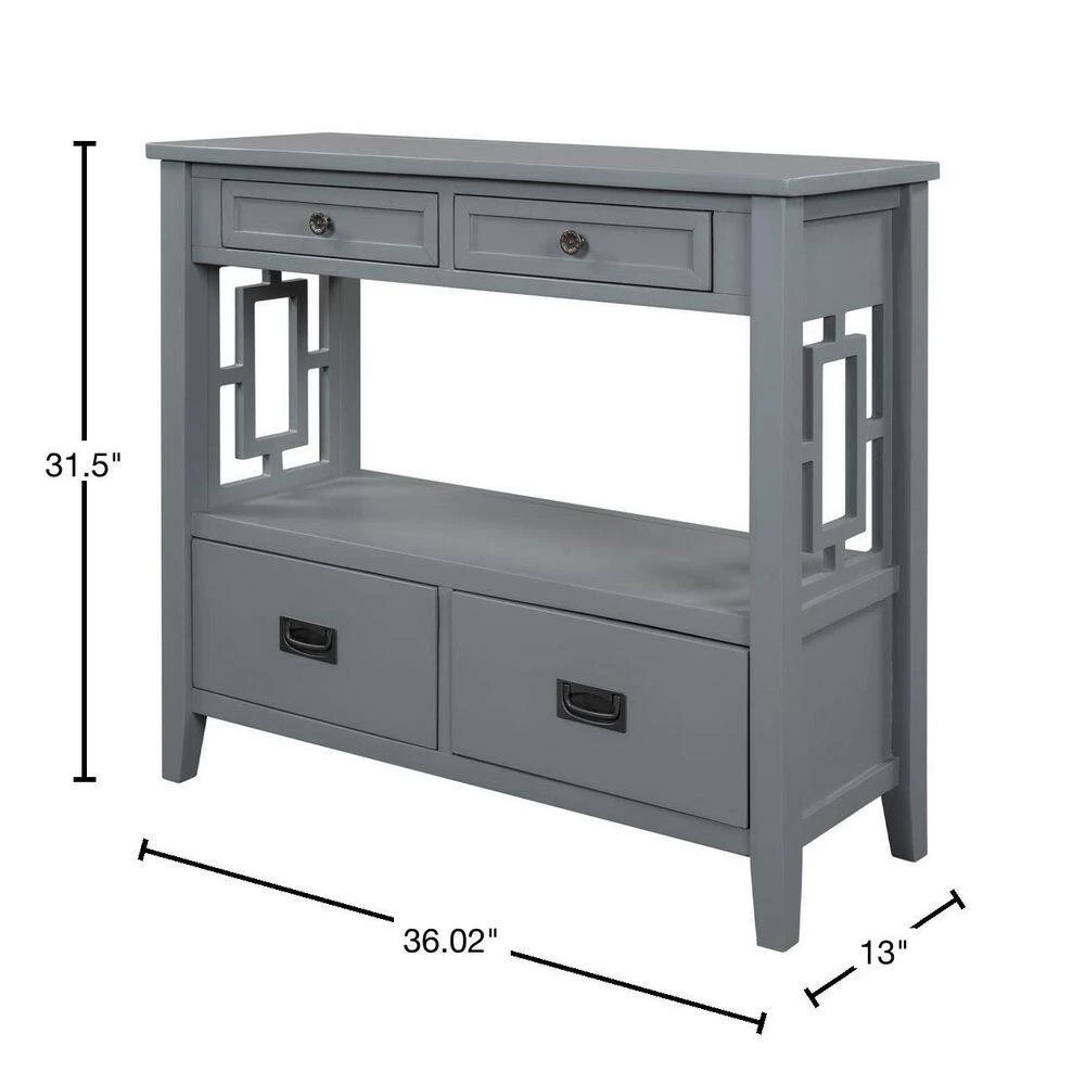 Gray 36 in. Modern Rectangle Wood Console Table Sofa Table for Living Room with 4-Drawers and 1-Shelf by ATHMILE 3 Gray 36 in. Modern Rectangle Wood Console Table Sofa Table for Living Room with 4-Drawers and 1-Shelf by ATHMILE - Image 3