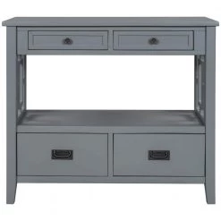 Gray 36 in. Modern Rectangle Wood Console Table Sofa Table for Living Room with 4-Drawers and 1-Shelf by ATHMILE