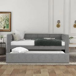 Twin Daybed with Trundle Upholstered Daybed with Padded Back by ATHMILE 9 Twin Daybed with Trundle Upholstered Daybed with Padded Back by ATHMILE -ATHMILE Sales Store gray athmile daybeds ccsm000249aae 31 1000