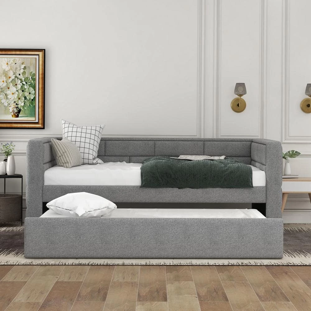 Twin Daybed with Trundle Upholstered Daybed with Padded Back by ATHMILE 5 Twin Daybed with Trundle Upholstered Daybed with Padded Back by ATHMILE - Image 5