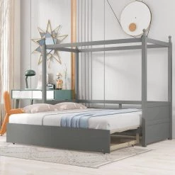 Gray Twin Size Canopy Daybed by ATHMILE -ATHMILE Sales Store gray athmile daybeds gz b2w20221228 31 1000