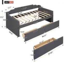 Gray Twin Size Daybed with Two Drawers by ATHMILE 12 Gray Twin Size Daybed with Two Drawers by ATHMILE -ATHMILE Sales Store gray athmile daybeds gz b2w20222166 4f 1000