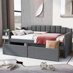 Gray Twin Size Daybed with Two Drawers by ATHMILE 11 Gray Twin Size Daybed with Two Drawers by ATHMILE -ATHMILE Sales Store gray athmile daybeds gz b2w20222166 c3 1000