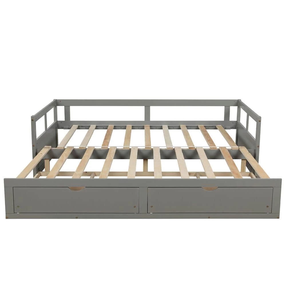 Gray Wooden Twin Size Daybed with Trundle and 2-Drawers by ATHMILE 1 Gray Wooden Twin Size Daybed with Trundle and 2-Drawers by ATHMILE