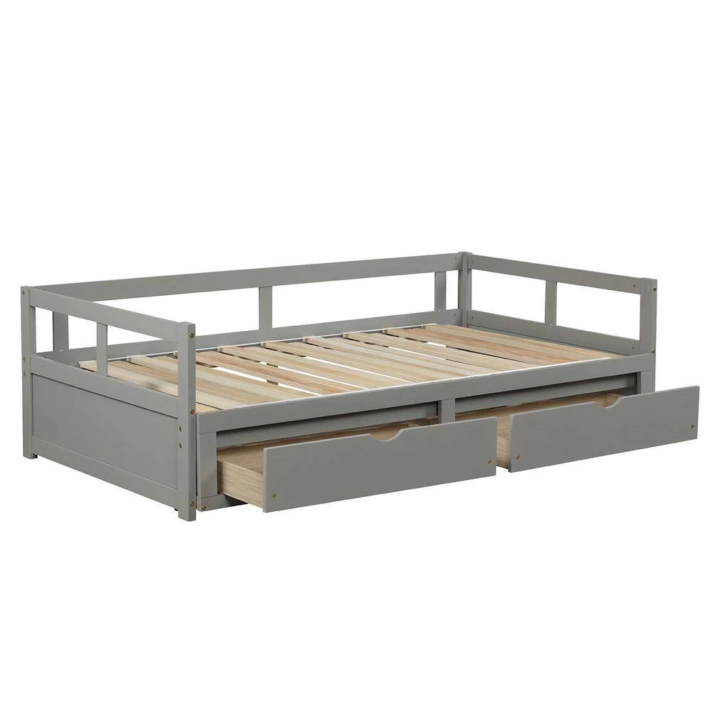 Gray Wooden Twin Size Daybed with Trundle and 2-Drawers by ATHMILE 2 Gray Wooden Twin Size Daybed with Trundle and 2-Drawers by ATHMILE - Image 2