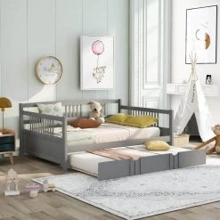 Gray Full Size Daybed Wood Bed with Twin Size Trundle by ATHMILE 19 Gray Full Size Daybed Wood Bed with Twin Size Trundle by ATHMILE -ATHMILE Sales Store gray athmile daybeds zg lp000048aae 31 1000