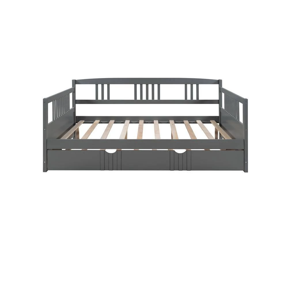 Gray Full Size Daybed Wood Bed with Twin Size Trundle by ATHMILE 5 Gray Full Size Daybed Wood Bed with Twin Size Trundle by ATHMILE - Image 5