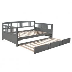 Gray Full Size Daybed Wood Bed with Twin Size Trundle by ATHMILE