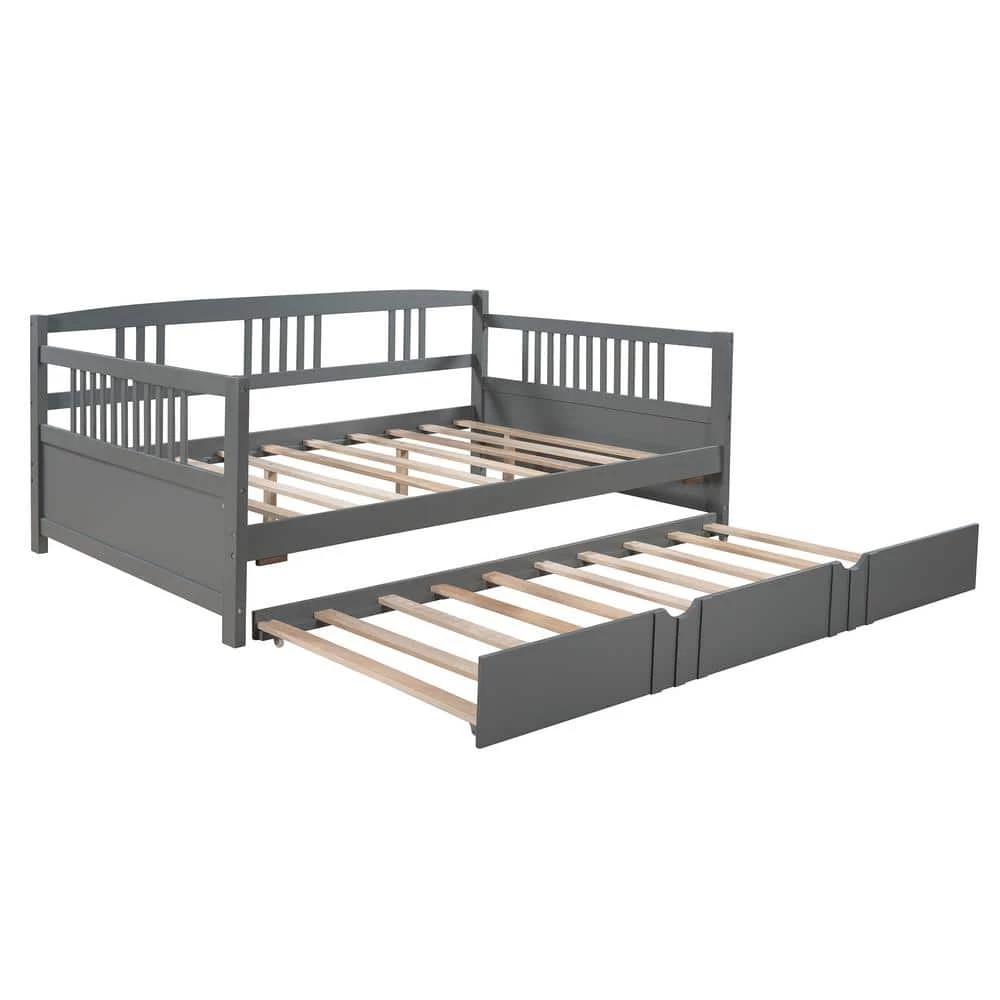 Gray Full Size Daybed Wood Bed with Twin Size Trundle by ATHMILE 1 Gray Full Size Daybed Wood Bed with Twin Size Trundle by ATHMILE