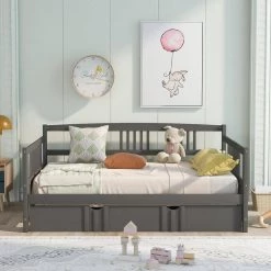 Gray Full Size Daybed Wood Bed with Twin Size Trundle by ATHMILE 18 Gray Full Size Daybed Wood Bed with Twin Size Trundle by ATHMILE -ATHMILE Sales Store gray athmile daybeds zg lp000048aae 76 1000