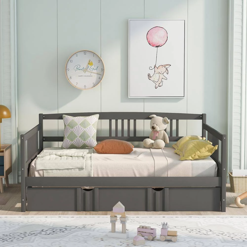Gray Full Size Daybed Wood Bed with Twin Size Trundle by ATHMILE 9 Gray Full Size Daybed Wood Bed with Twin Size Trundle by ATHMILE - Image 9