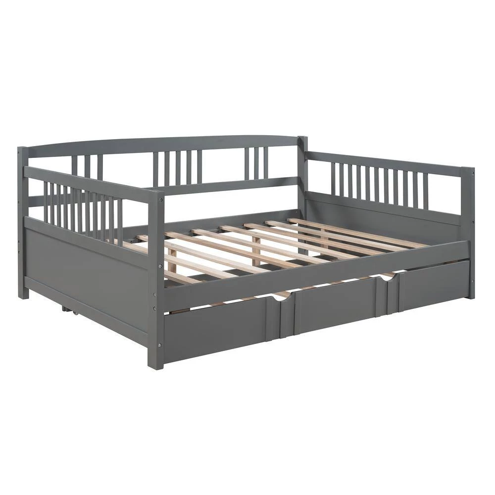 Gray Full Size Daybed Wood Bed with Twin Size Trundle by ATHMILE 2 Gray Full Size Daybed Wood Bed with Twin Size Trundle by ATHMILE - Image 2