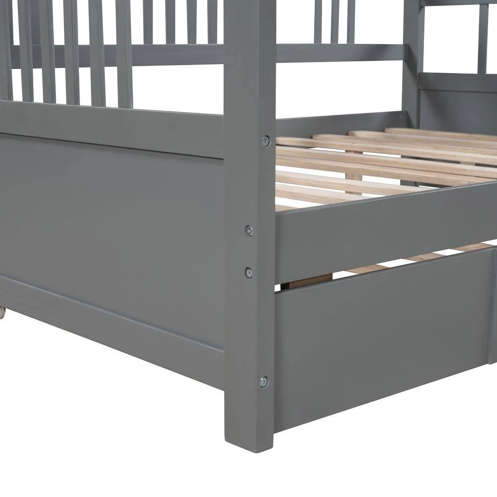 Gray Full Size Daybed Wood Bed with Twin Size Trundle by ATHMILE 8 Gray Full Size Daybed Wood Bed with Twin Size Trundle by ATHMILE - Image 8