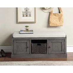 Gray Storage Bench 18.3 in. H x 45.7 in. W x 15.7 in. D by ATHMILE -ATHMILE Sales Store gray athmile dining benches gz b2w20221102 31 1000