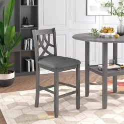 40 in.H Cross Back Counter Height Kitchen Dining Chairs with Gray Padded (Set of 2) by ATHMILE -ATHMILE Sales Store gray athmile dining chairs gz b2w20220106 4f 1000