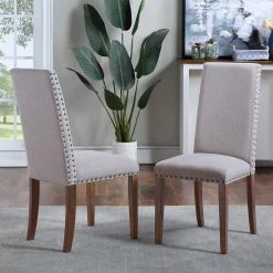 Gray Linen Upholstered Dining Chairs (Set of 2) by ATHMILE 11 Gray Linen Upholstered Dining Chairs (Set of 2) by ATHMILE -ATHMILE Sales Store gray athmile dining chairs gz b2w20221270 4f 1000