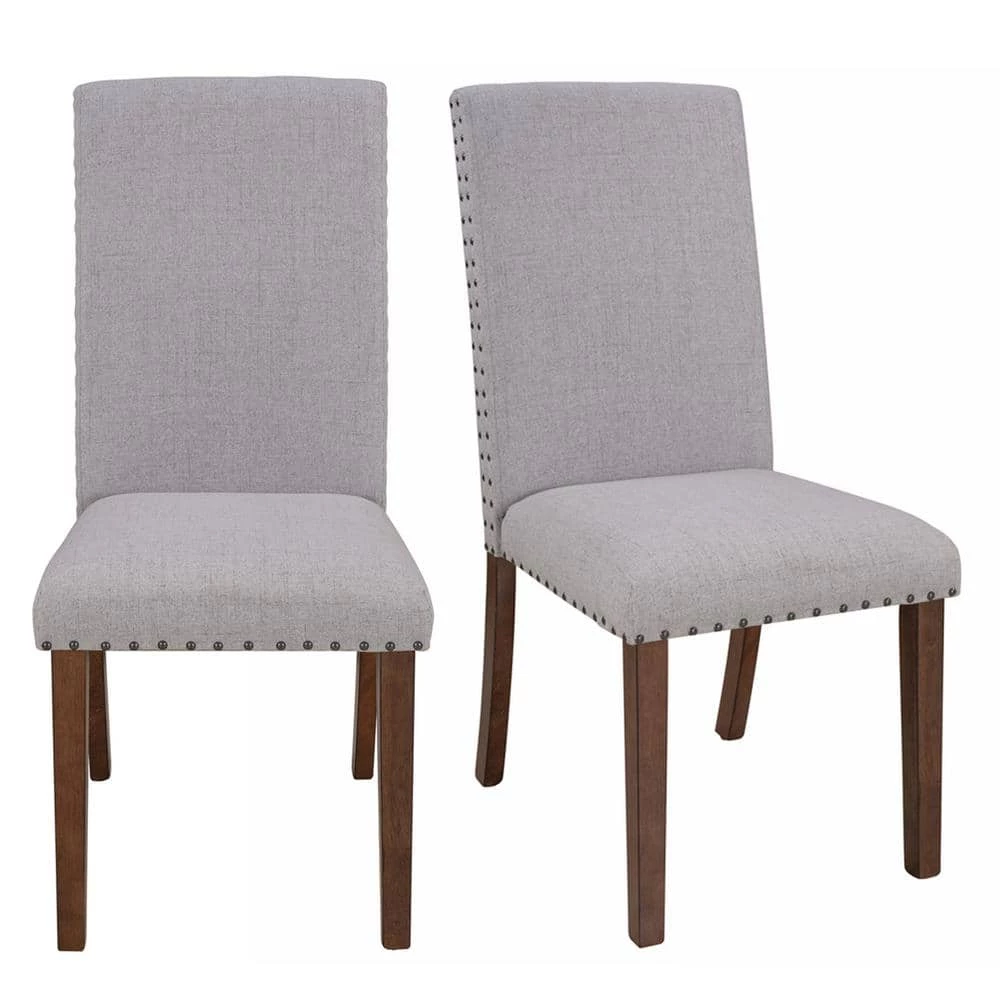 Gray Linen Upholstered Dining Chairs (Set of 2) by ATHMILE 1 Gray Linen Upholstered Dining Chairs (Set of 2) by ATHMILE