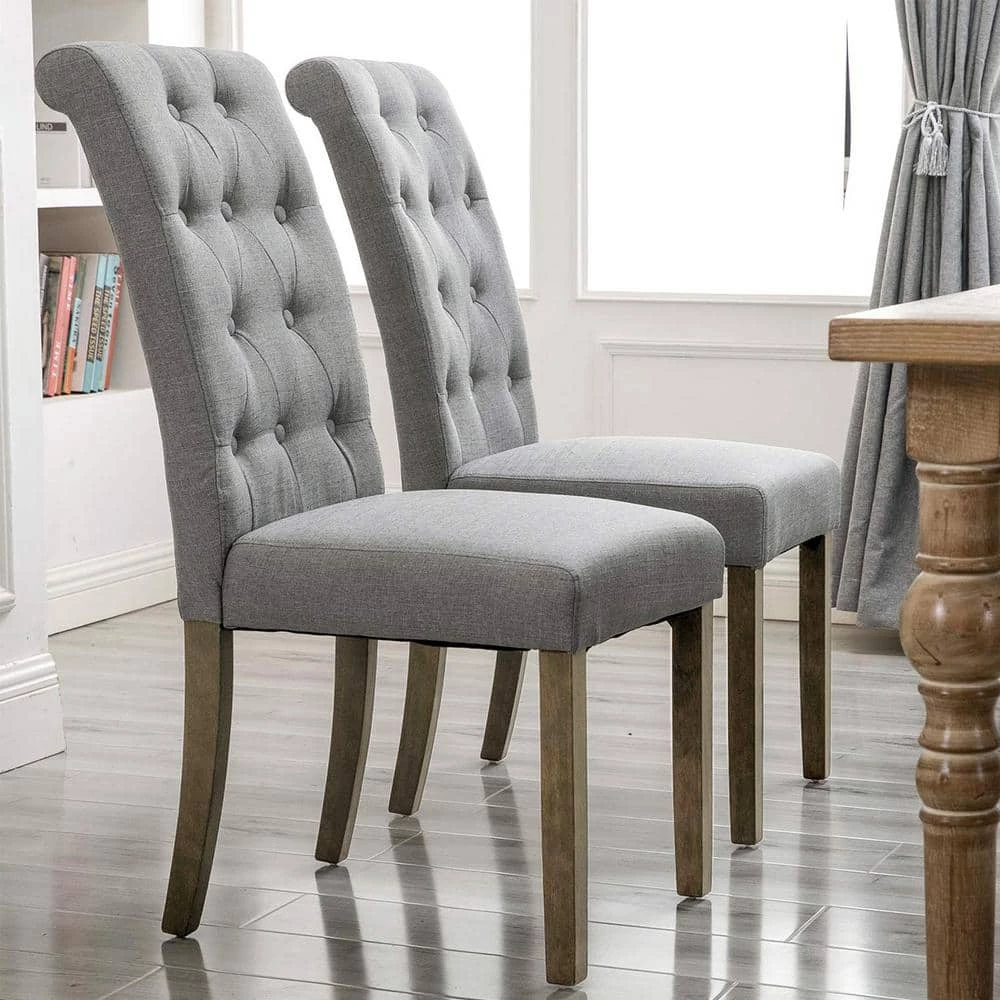 Gray Aristocratic Style Dining Chair Noble and Elegant Solid Wood Tufted Dining Chair Dining Room Set (Set of 2) by ATHMILE 5 Gray Aristocratic Style Dining Chair Noble and Elegant Solid Wood Tufted Dining Chair Dining Room Set (Set of 2) by ATHMILE - Image 5