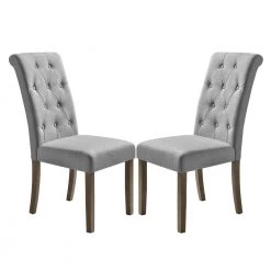 Gray Aristocratic Style Dining Chair Noble and Elegant Solid Wood Tufted Dining Chair Dining Room Set (Set of 2) by ATHMILE