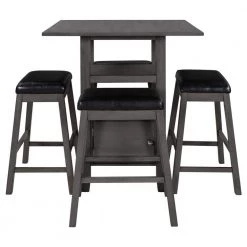 5-Piece Wood Top Gray Counter Height Table Set by ATHMILE