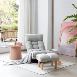 22.8 in. Gray Fabric Single Sofa Reclining Chair Japanese Chair Lazy Sofa Tatami Balcony Reclining Chair Leisure Sofa by ATHMILE -ATHMILE Sales Store gray athmile gaming chairs gz w24417916 31 1000