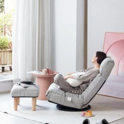 22.8 in. Gray Fabric Single Sofa Reclining Chair Japanese Chair Lazy Sofa Tatami Balcony Reclining Chair Leisure Sofa by ATHMILE -ATHMILE Sales Store gray athmile gaming chairs gz w24417916 76 1000