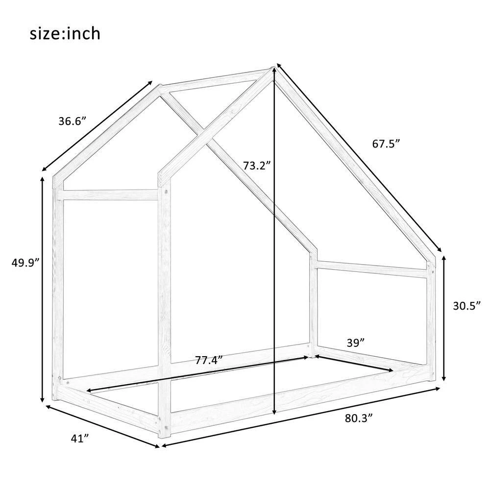 Gray Twin Size Wooden House Bed by ATHMILE 3 Gray Twin Size Wooden House Bed by ATHMILE - Image 3