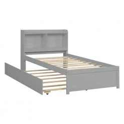 Gray Bookcase Twin Bed with Trundle by ATHMILE