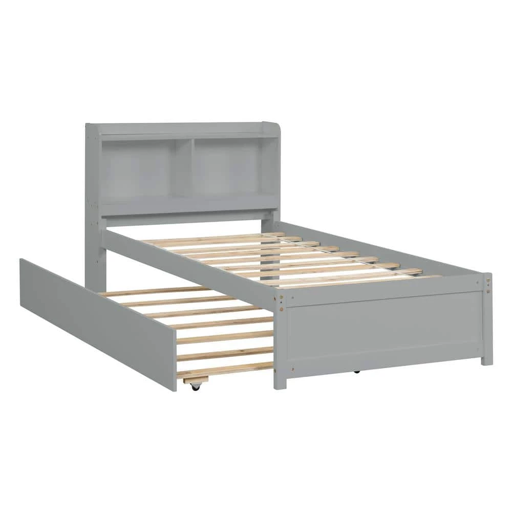 Gray Bookcase Twin Bed with Trundle by ATHMILE 1 Gray Bookcase Twin Bed with Trundle by ATHMILE