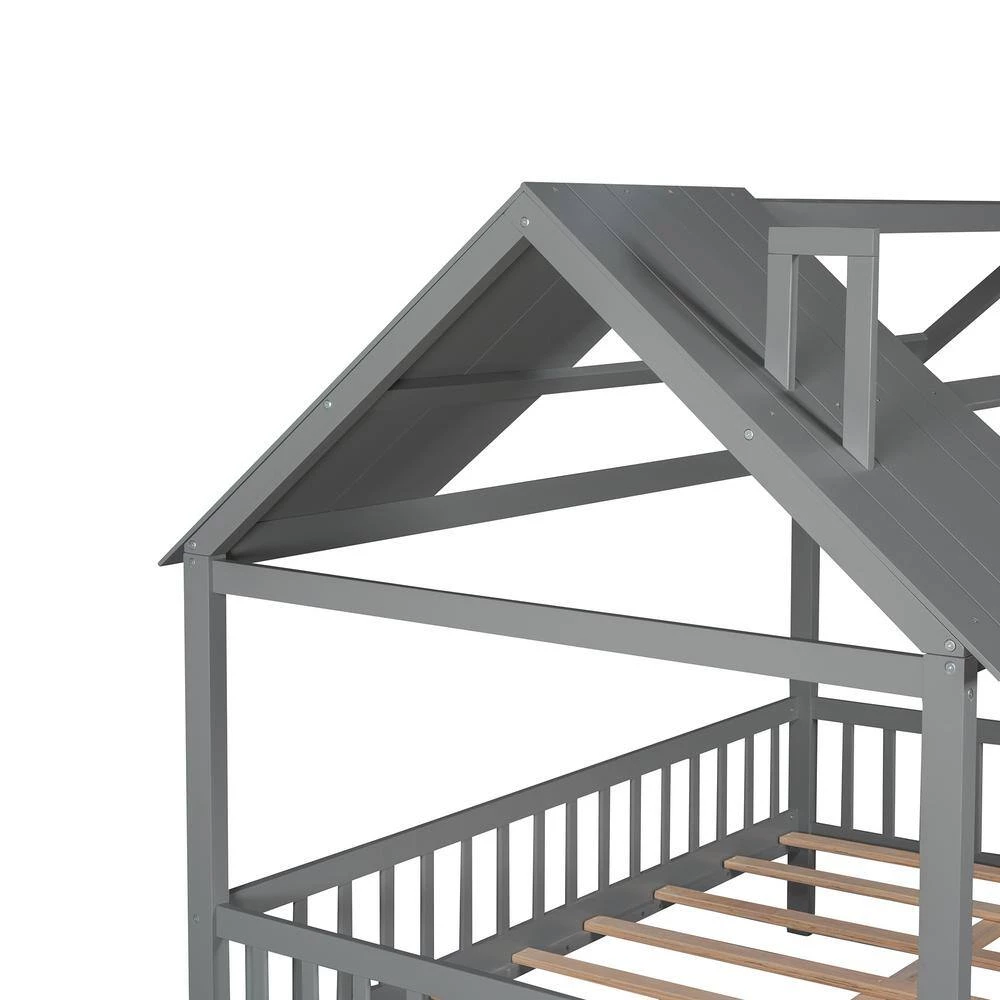 Full Size Wood House Bed with Fence, Gray by ATHMILE 6 Full Size Wood House Bed with Fence, Gray by ATHMILE - Image 6
