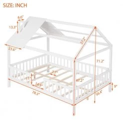Full Size Wood House Bed with Fence, Gray by ATHMILE 11 Full Size Wood House Bed with Fence, Gray by ATHMILE -ATHMILE Sales Store gray athmile kids beds gz b2w20221225 c3 1000