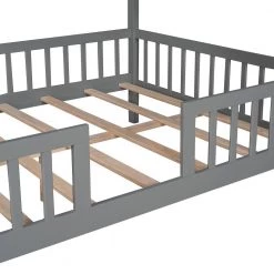 Full Size Wood House Bed with Fence, Gray by ATHMILE 15 Full Size Wood House Bed with Fence, Gray by ATHMILE -ATHMILE Sales Store gray athmile kids beds gz b2w20221225 fa 1000