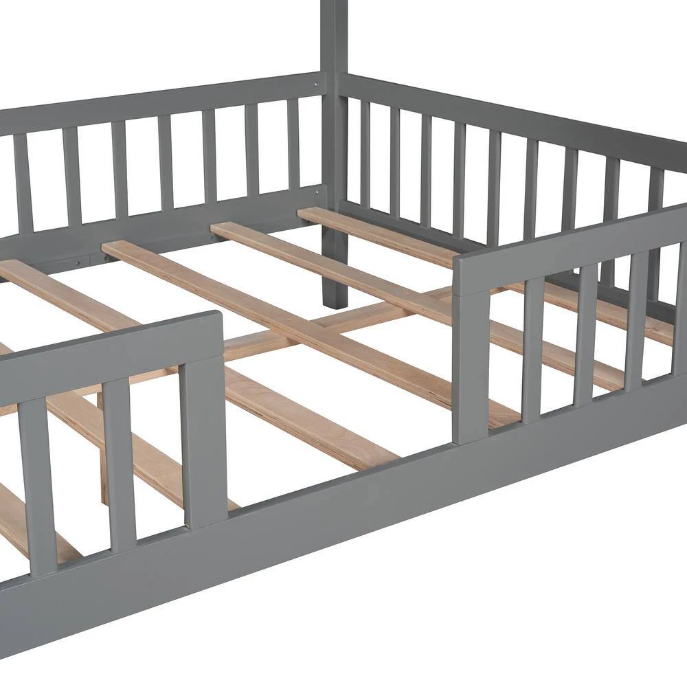 Full Size Wood House Bed with Fence, Gray by ATHMILE 7 Full Size Wood House Bed with Fence, Gray by ATHMILE - Image 7