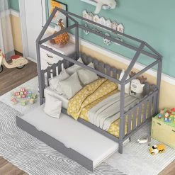 Gray Twin Size House Bed with Trundle by ATHMILE 14 Gray Twin Size House Bed with Trundle by ATHMILE -ATHMILE Sales Store gray athmile kids beds gz b2w20221579 44 1000