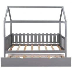 Gray Twin Size House Bed with Trundle by ATHMILE