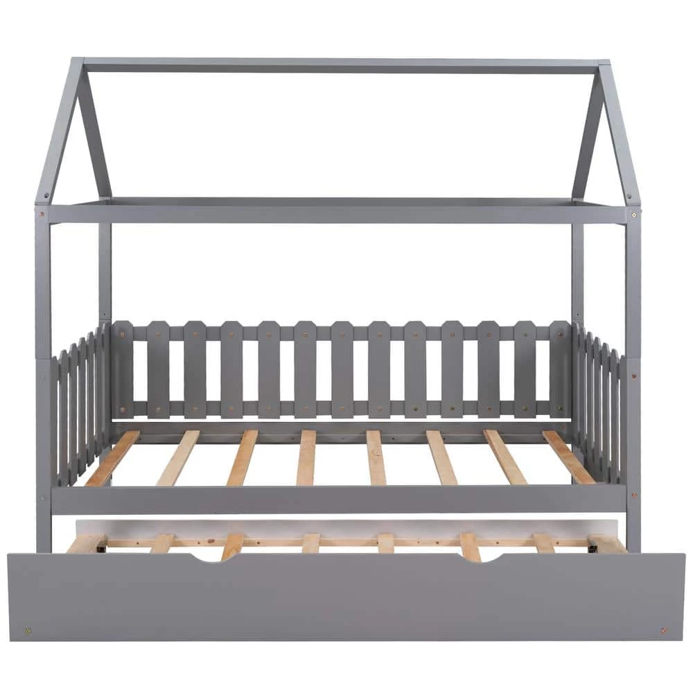Gray Twin Size House Bed with Trundle by ATHMILE 1 Gray Twin Size House Bed with Trundle by ATHMILE